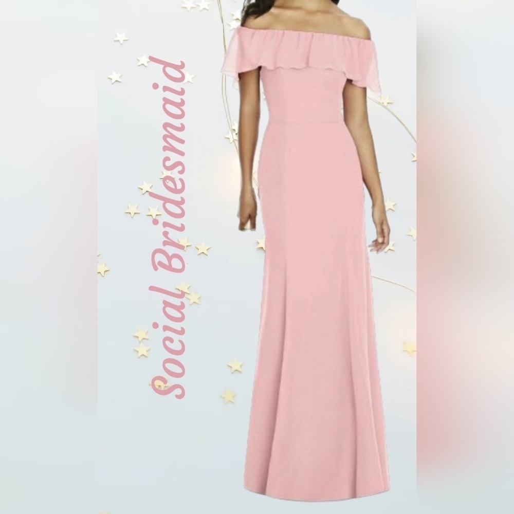 Social Bridesmaid Maxi Dress Sz 10 Blush Pink Chiffon Overlay Ruffle